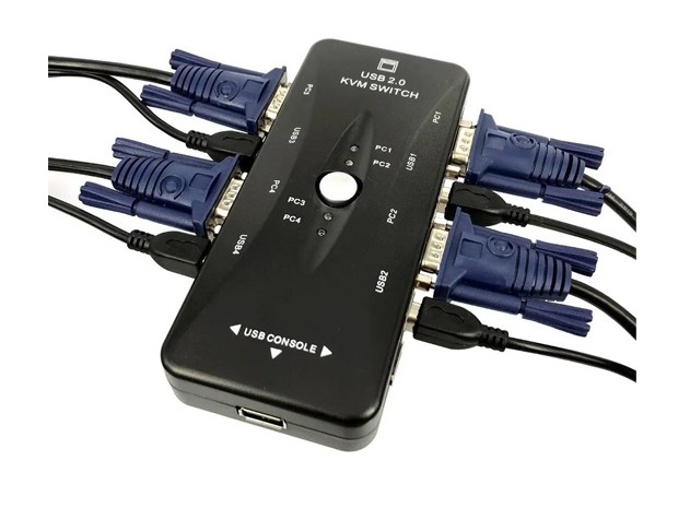 &uu SWITCH KVM 4 PUERTOS TECLADO MOUSE VGA (1294)